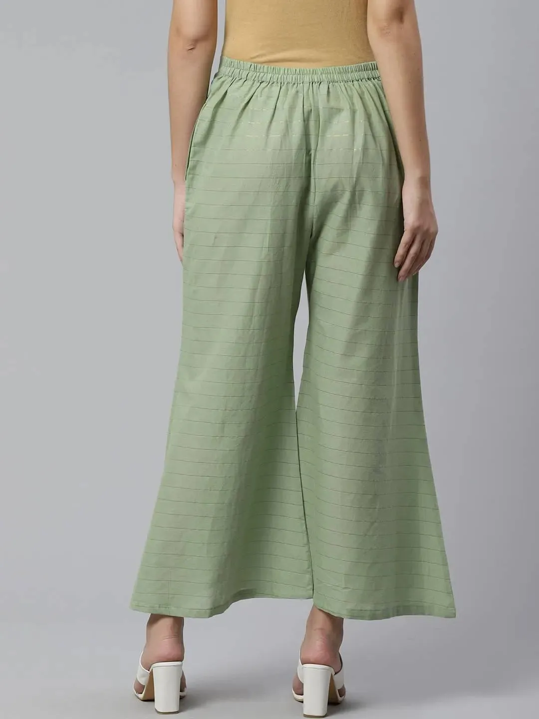 Green Striped Cotton Palazzos