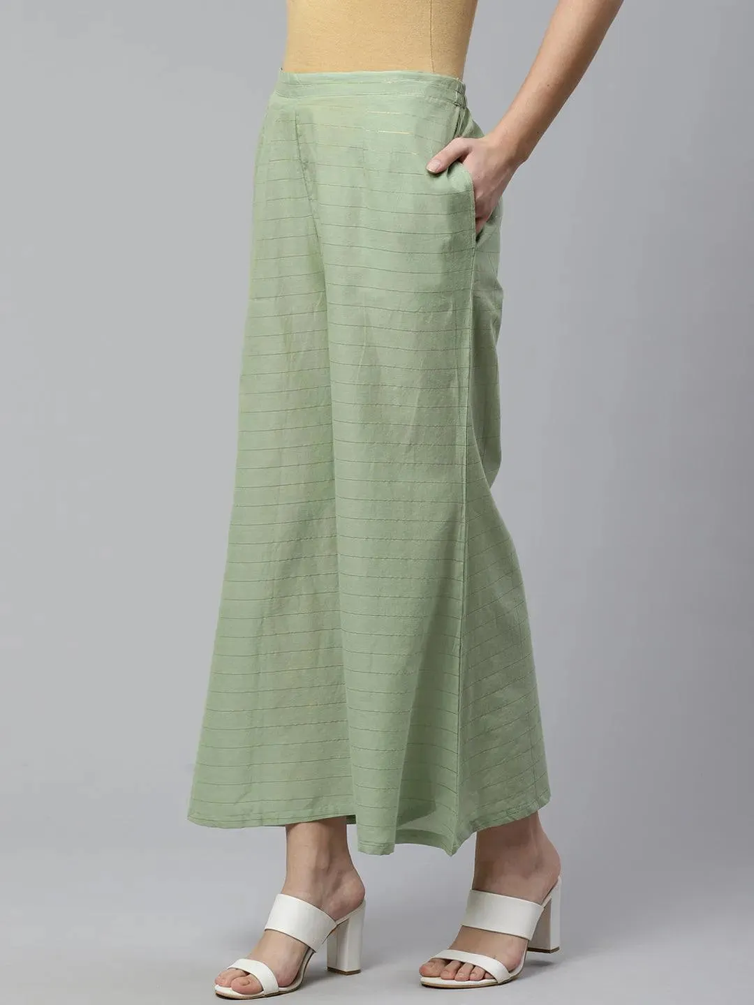 Green Striped Cotton Palazzos