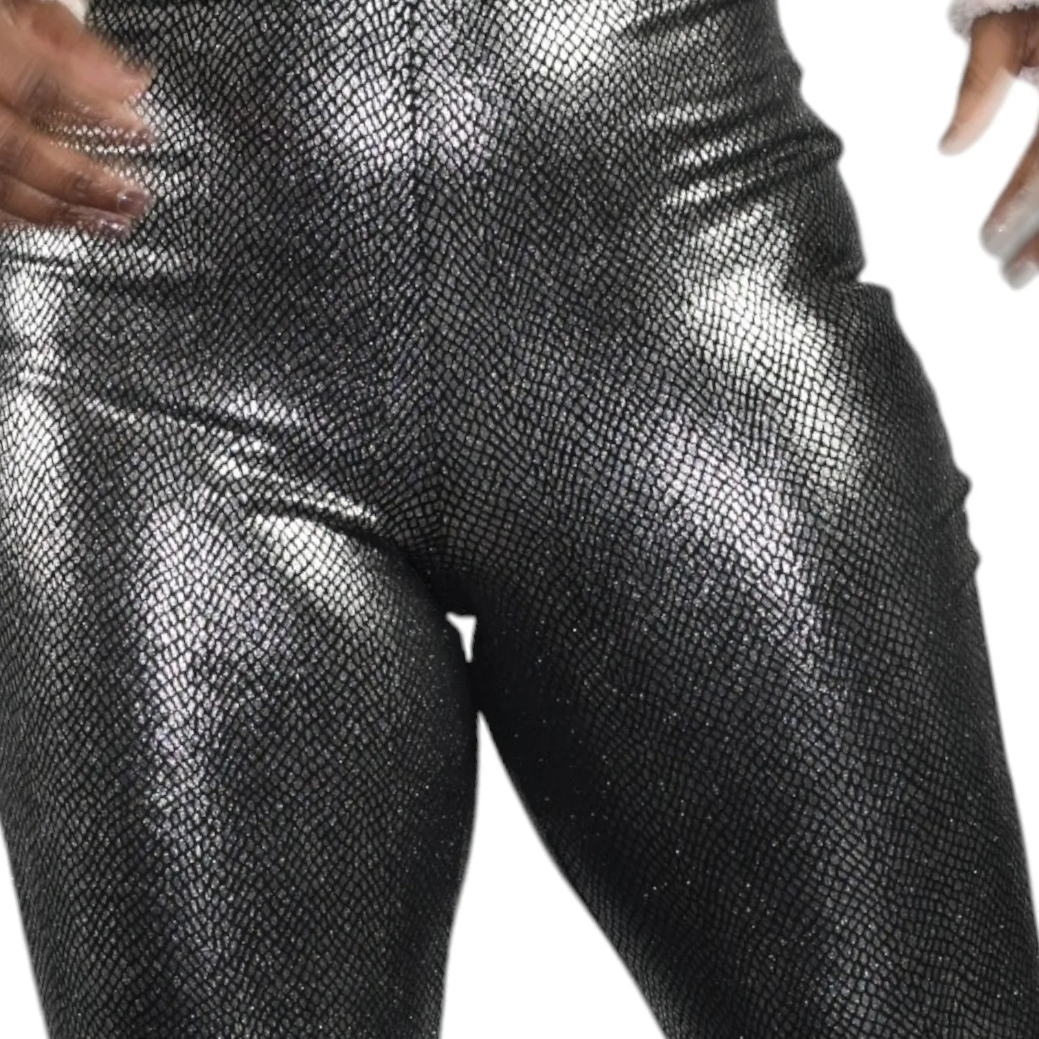 I Am Gia Tiger Mist Flare Pants Silver Metallic Bell Bottom High Rise Flare Textured Snakeskin Size Small