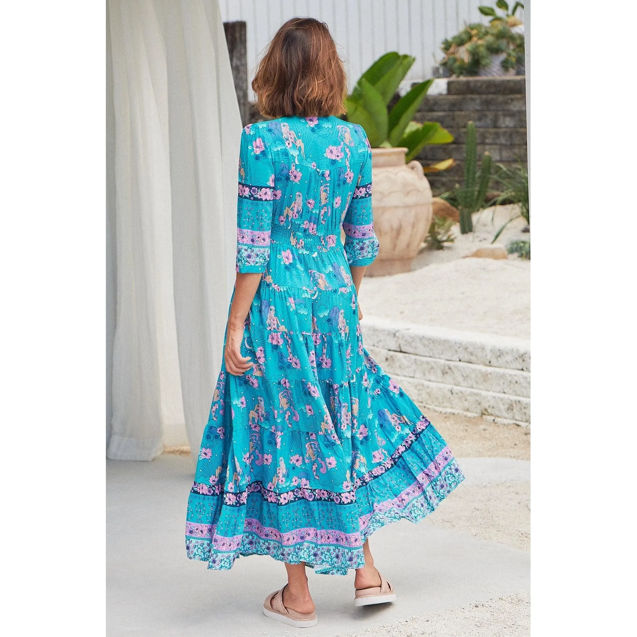 JAASE Starry Turquoise Print Berry Maxi Dress