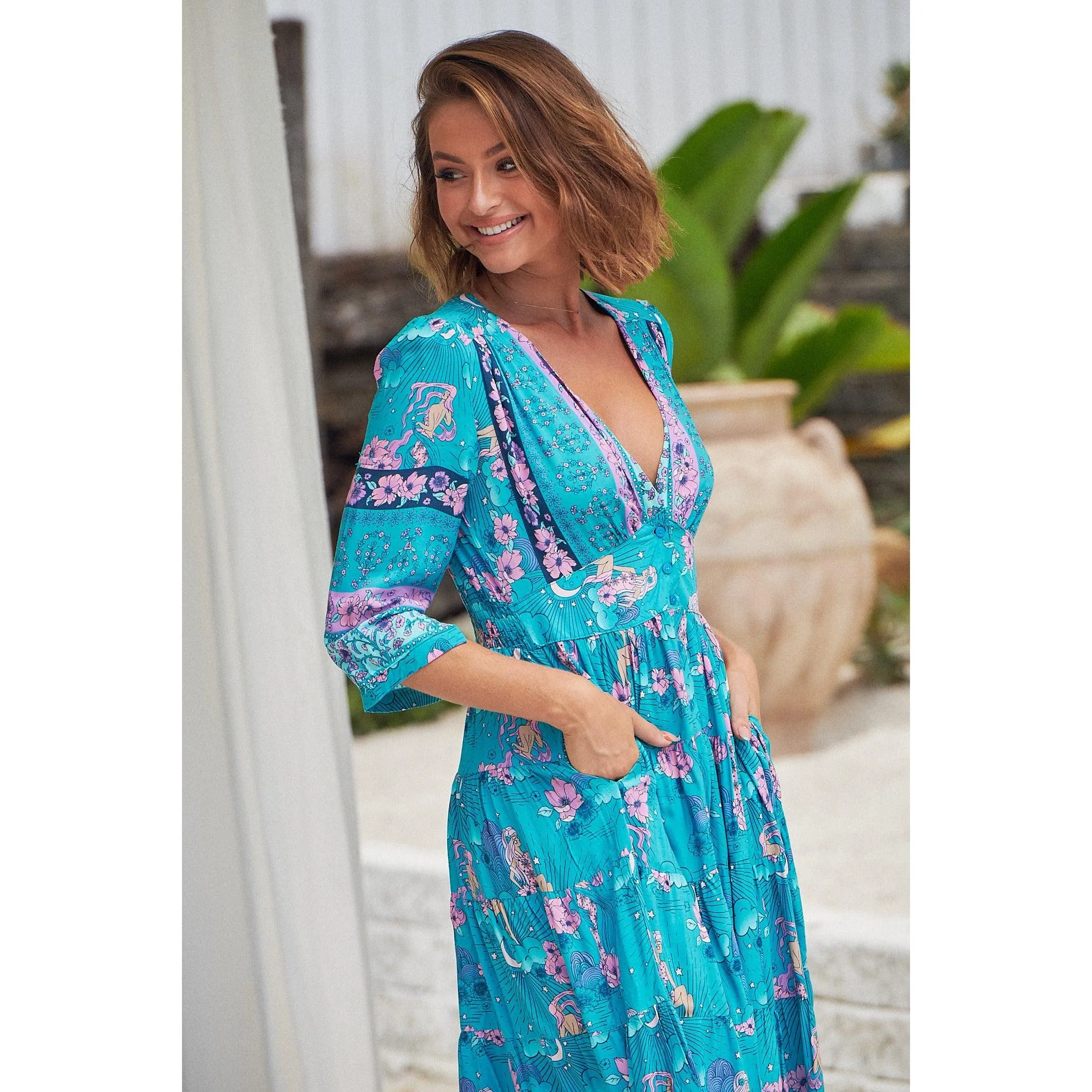 JAASE Starry Turquoise Print Berry Maxi Dress