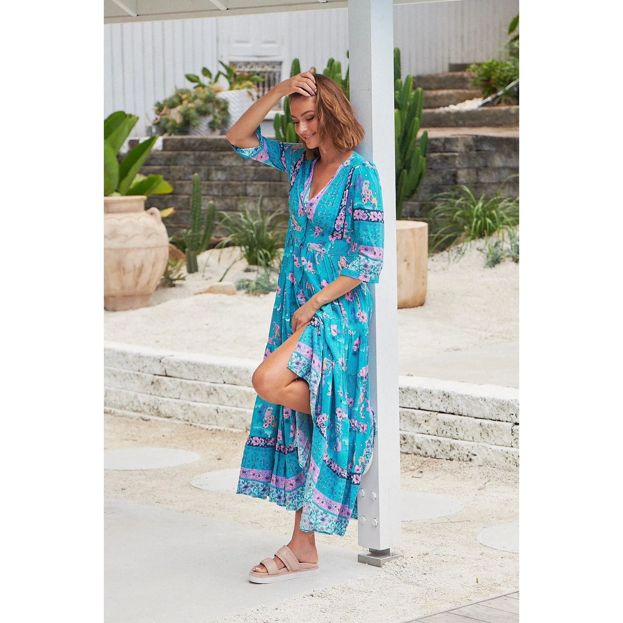 JAASE Starry Turquoise Print Berry Maxi Dress