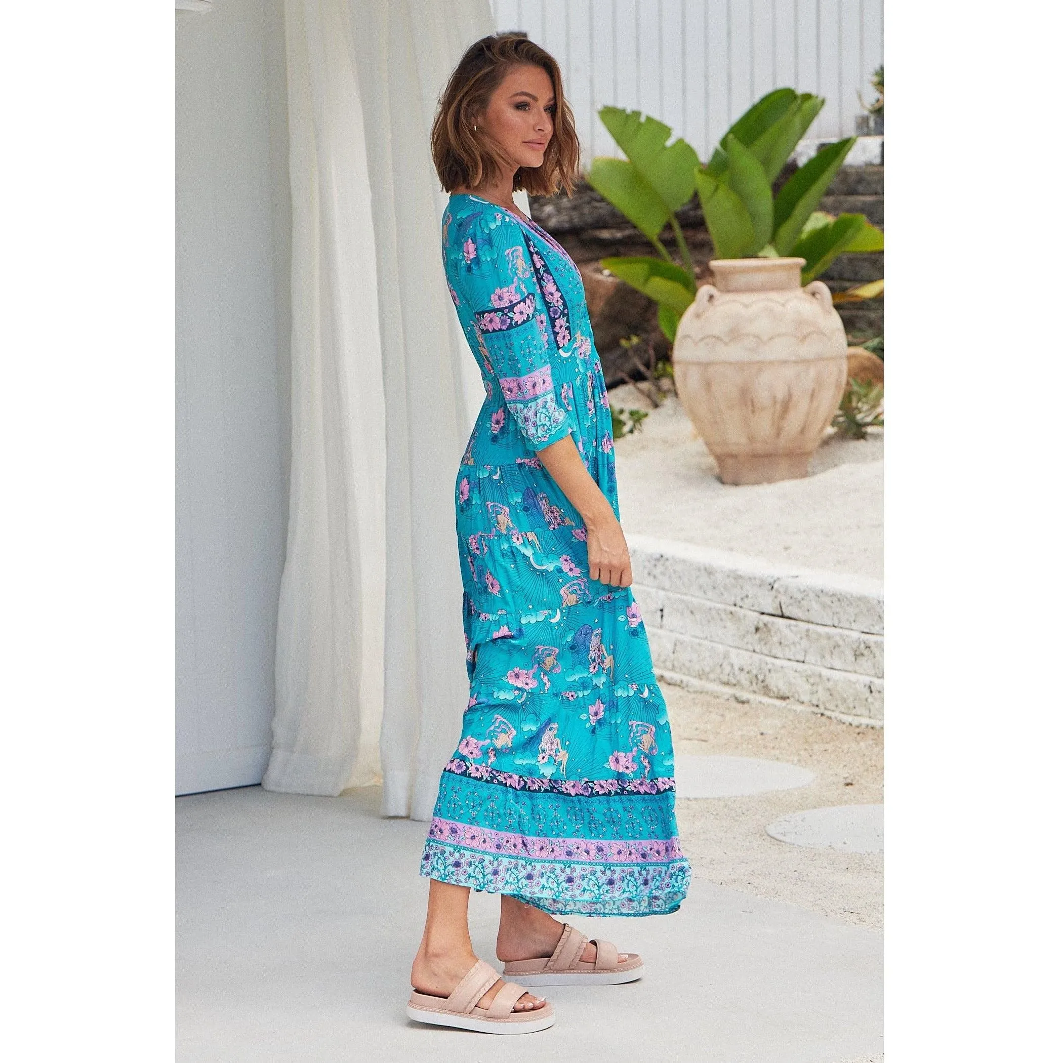 JAASE Starry Turquoise Print Berry Maxi Dress