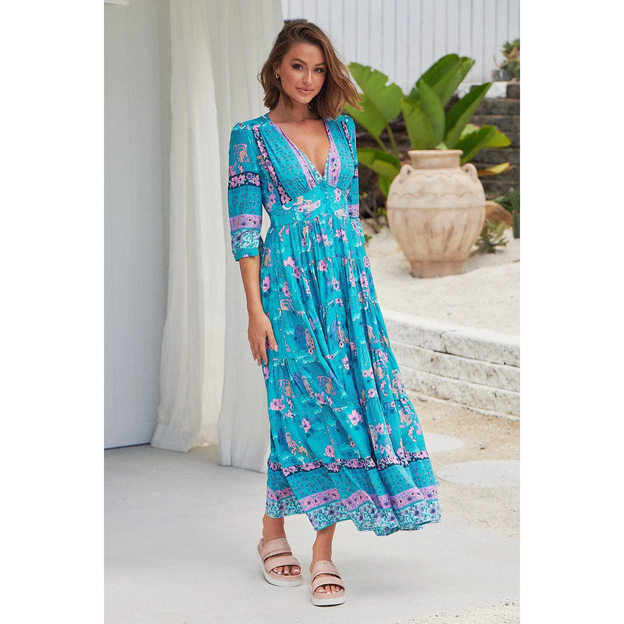 JAASE Starry Turquoise Print Berry Maxi Dress