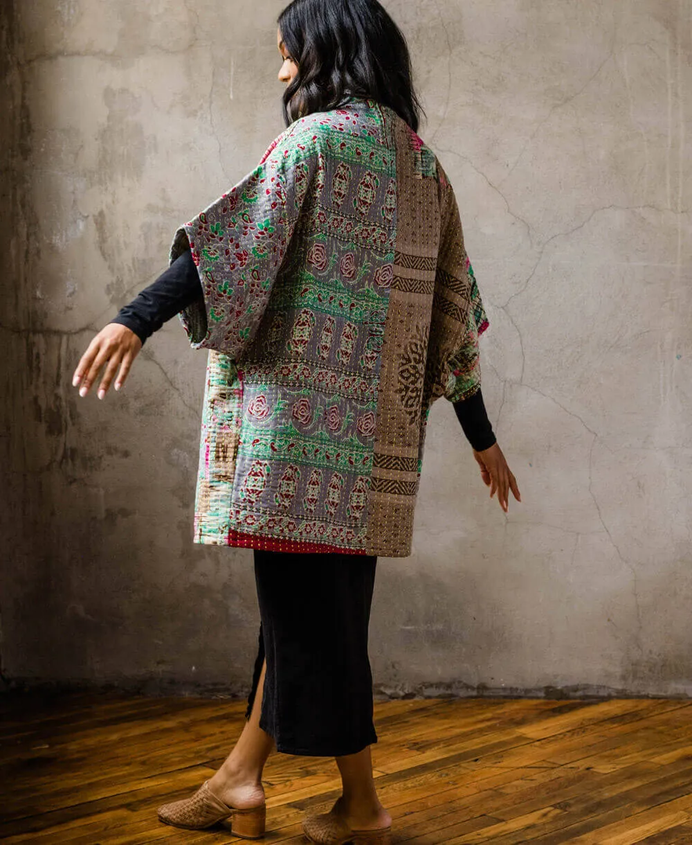 Kantha Cocoon Quilted Jacket - No. 230717 - Extra Large