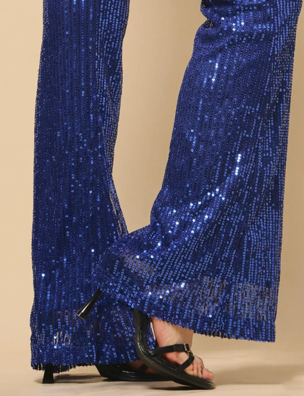 Ladies Shinny Sequin Night Out Flared Pants SKP4739