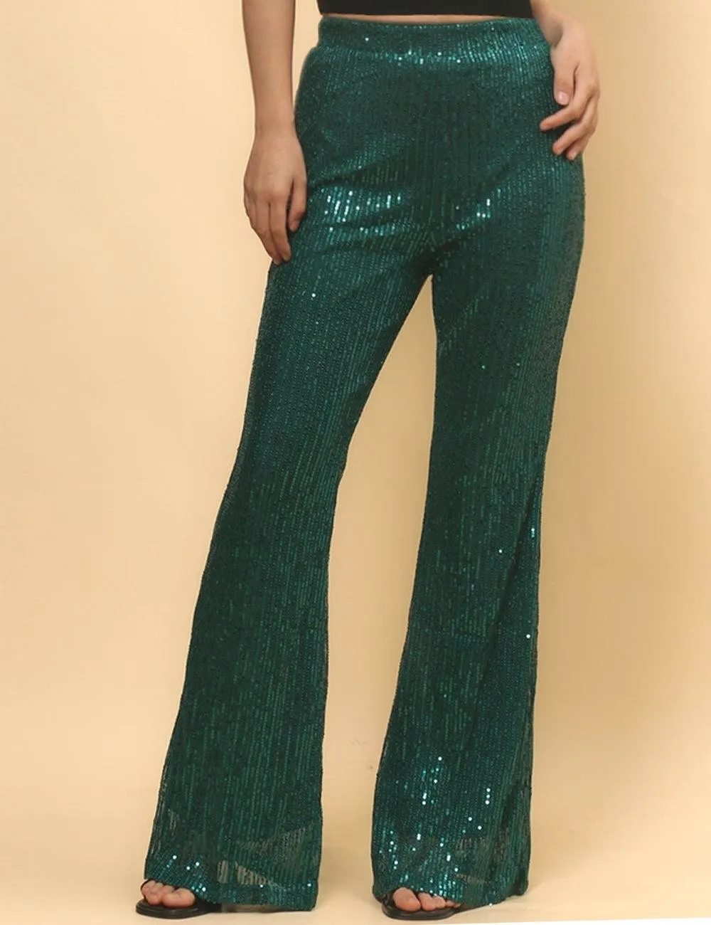 Ladies Shinny Sequin Night Out Flared Pants SKP4739