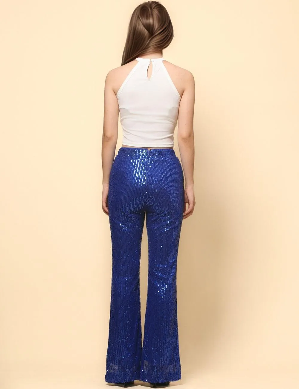 Ladies Shinny Sequin Night Out Flared Pants SKP4739
