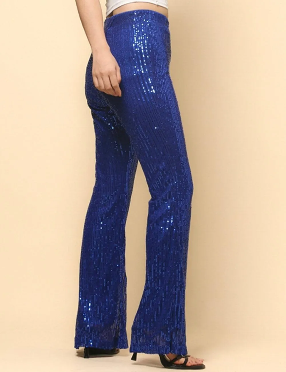 Ladies Shinny Sequin Night Out Flared Pants SKP4739