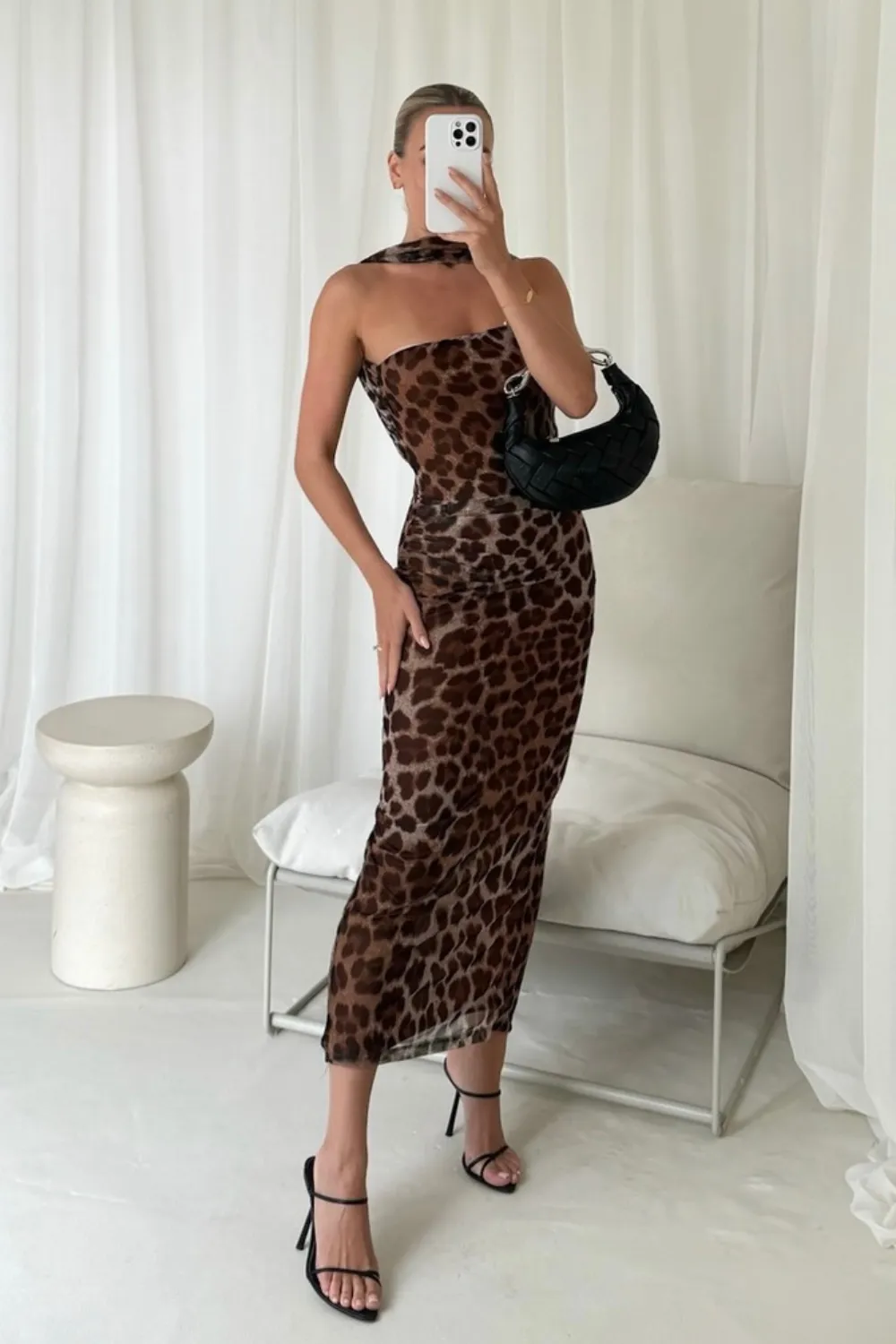 Layla leopard wrap around choker midi dress