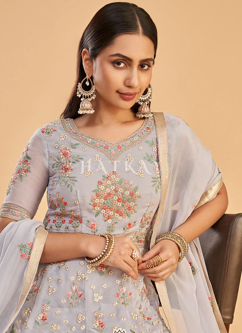 Lilac Purple Multi Embroidered Partywear Anarkali Suit