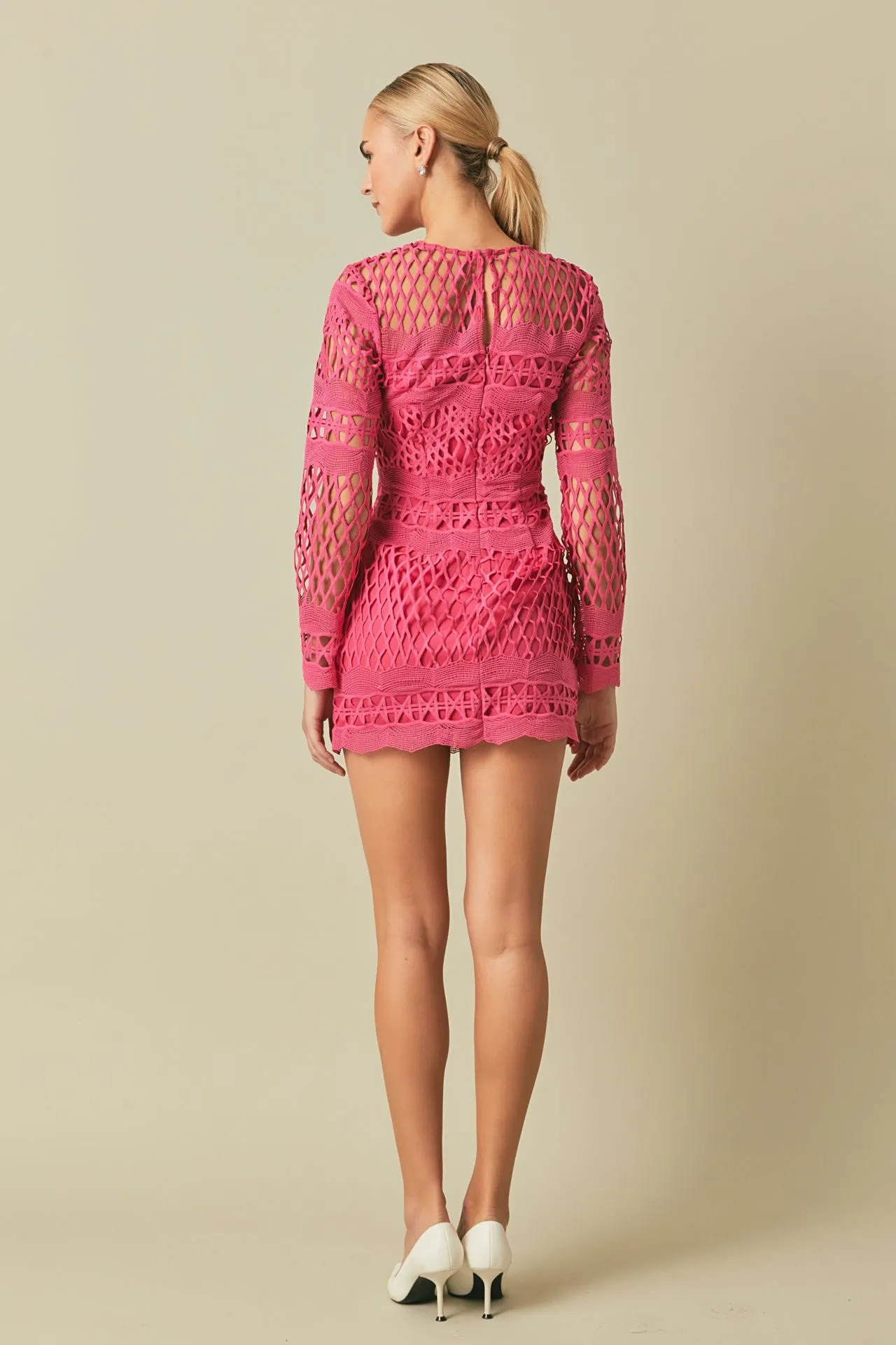 Long Sleeve Crochet Mini Dress