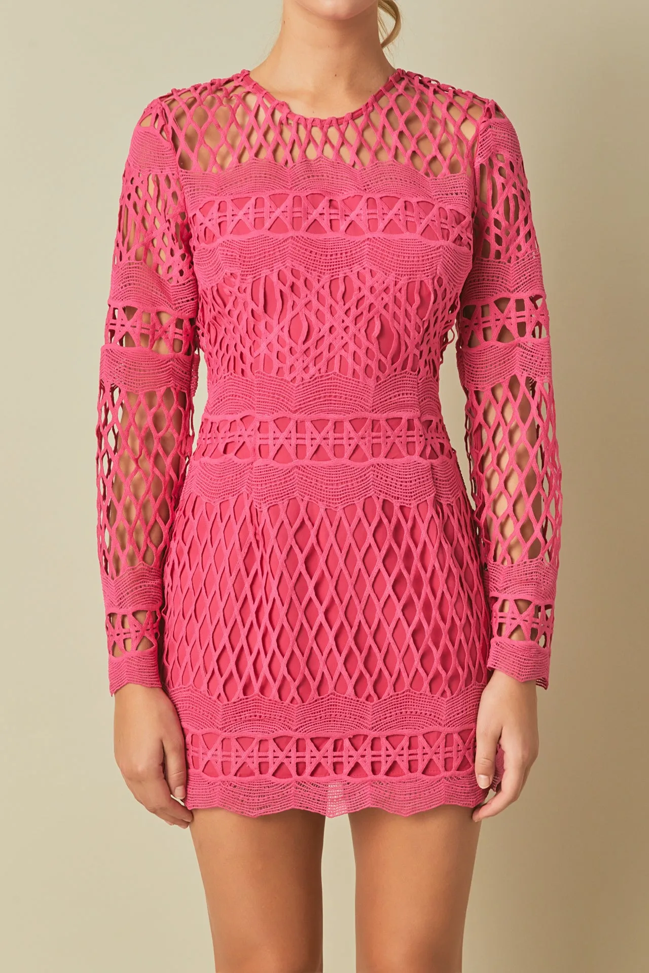 Long Sleeve Crochet Mini Dress