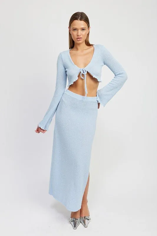 Long Sleeve Tie Front Crop Top