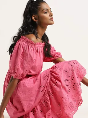 LOV Pink Schiffili Cotton Maxi Dress