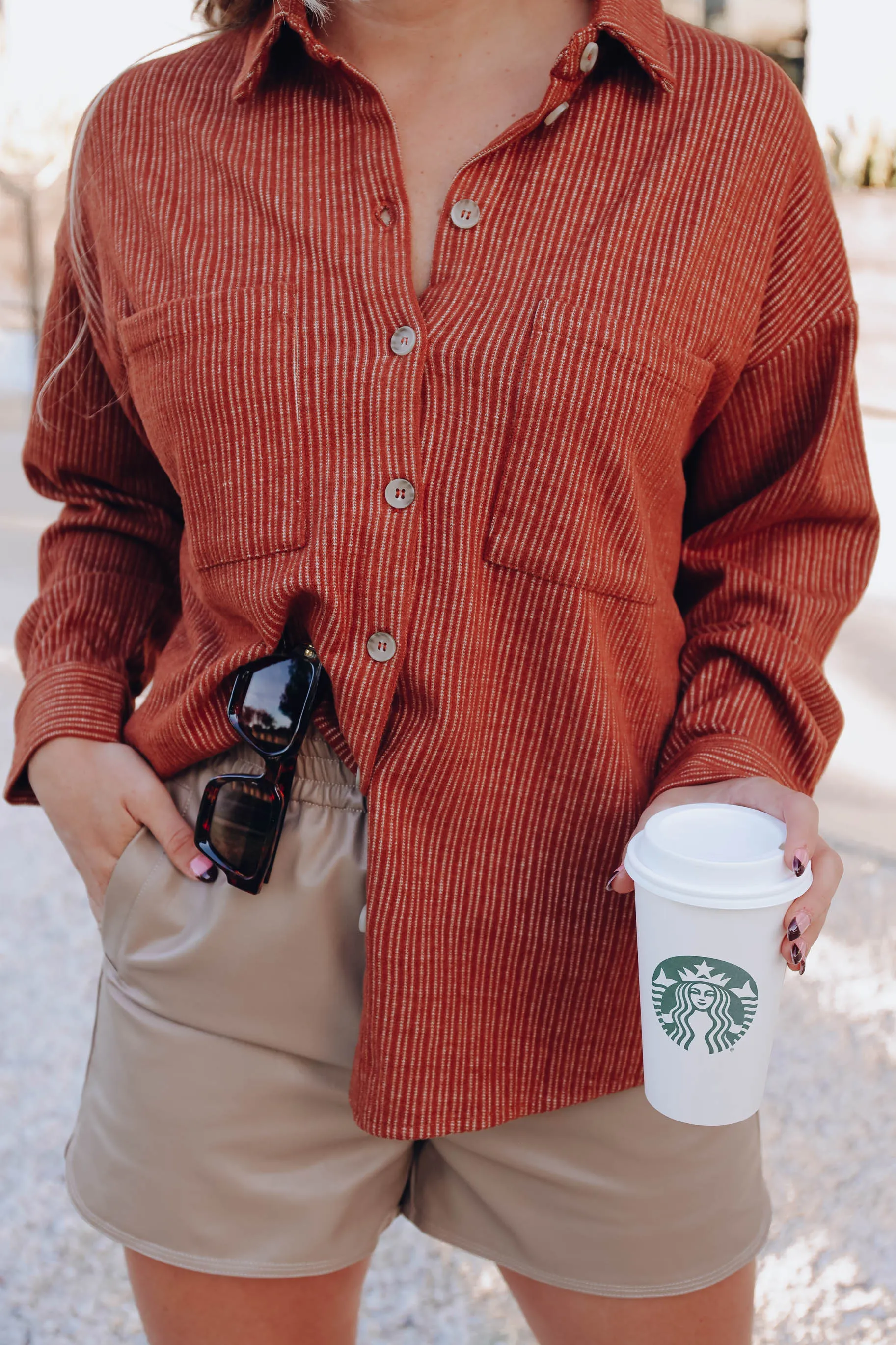 Mandy Corduroy Button Up Top - Brown