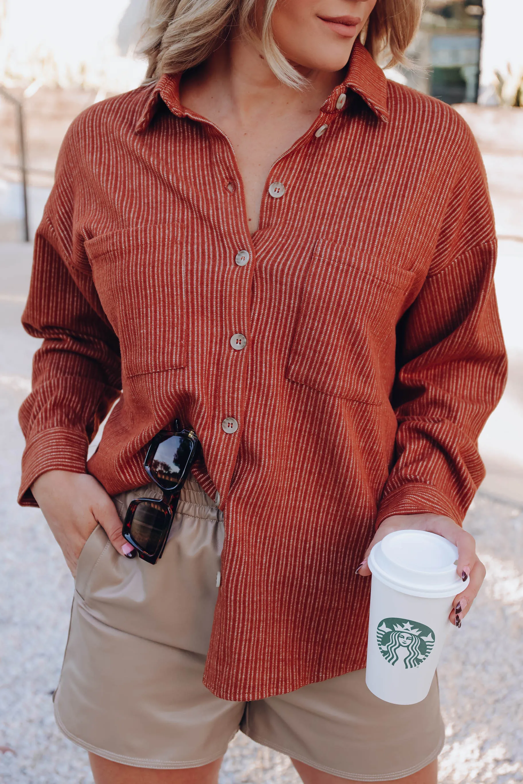 Mandy Corduroy Button Up Top - Brown