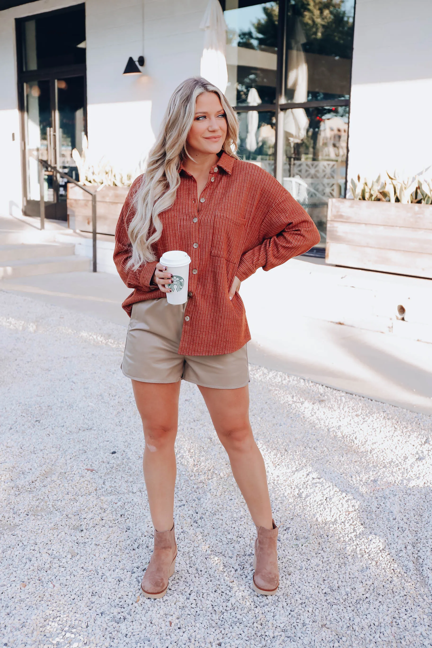 Mandy Corduroy Button Up Top - Brown