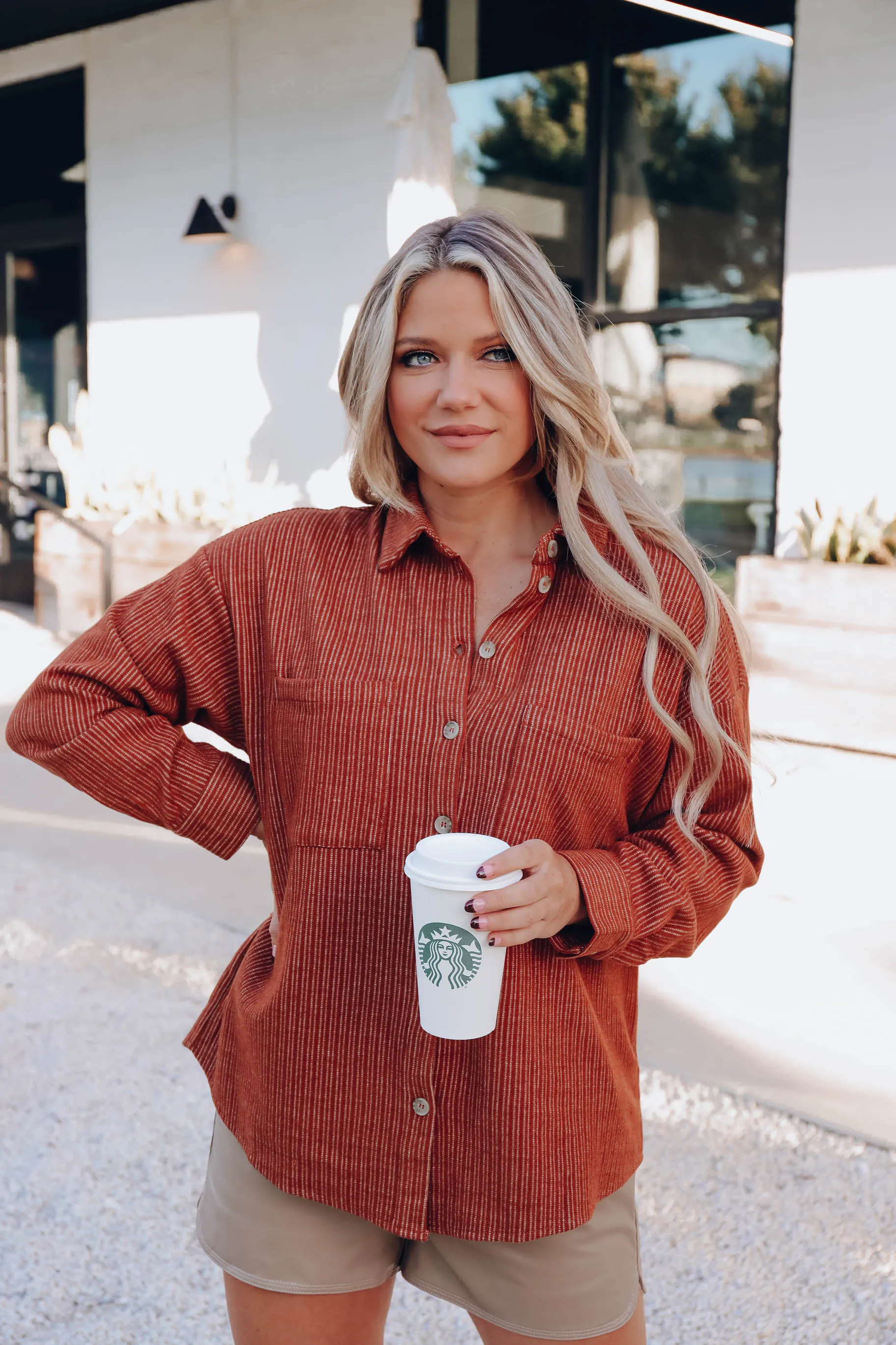 Mandy Corduroy Button Up Top - Brown