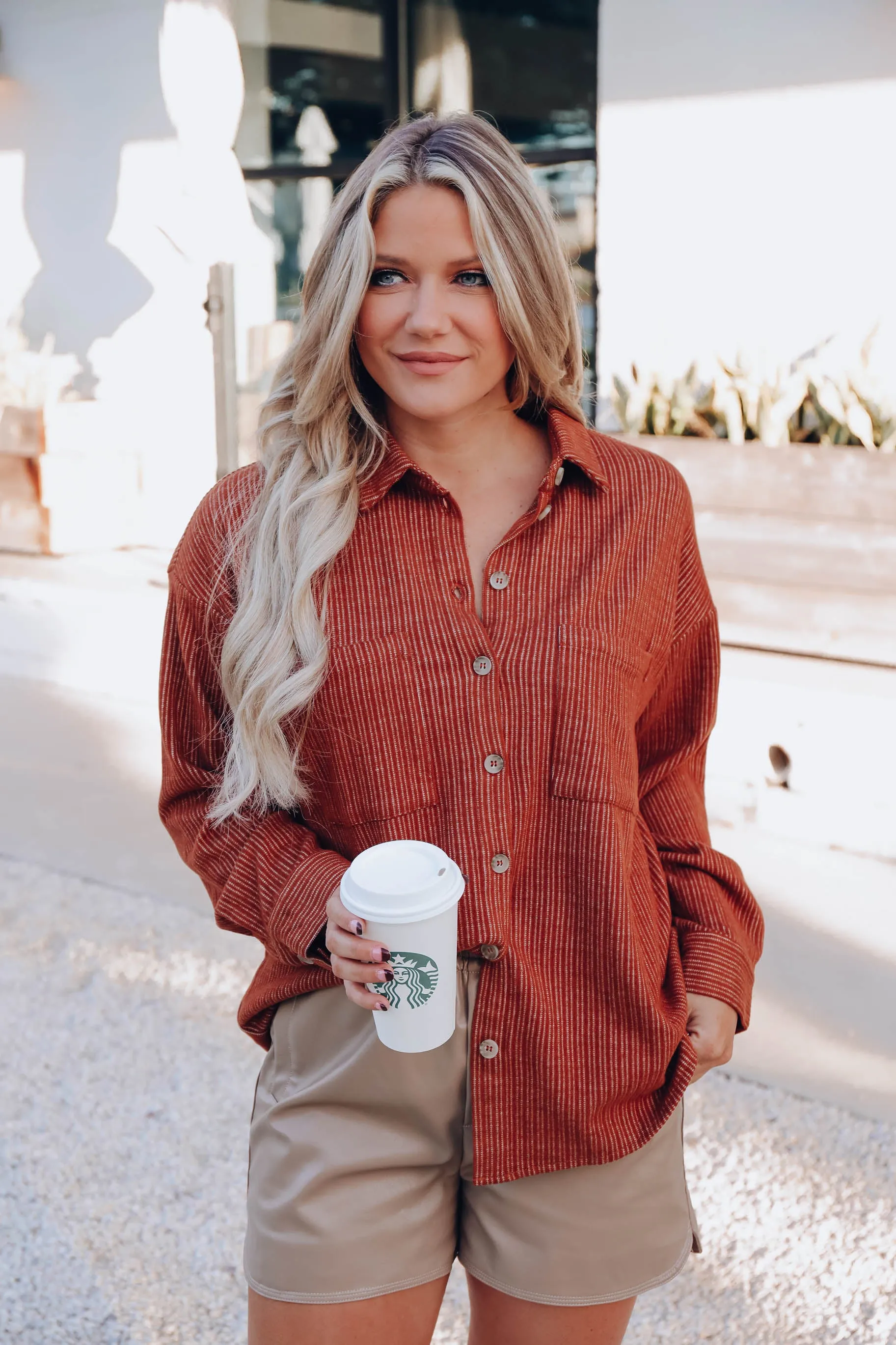 Mandy Corduroy Button Up Top - Brown
