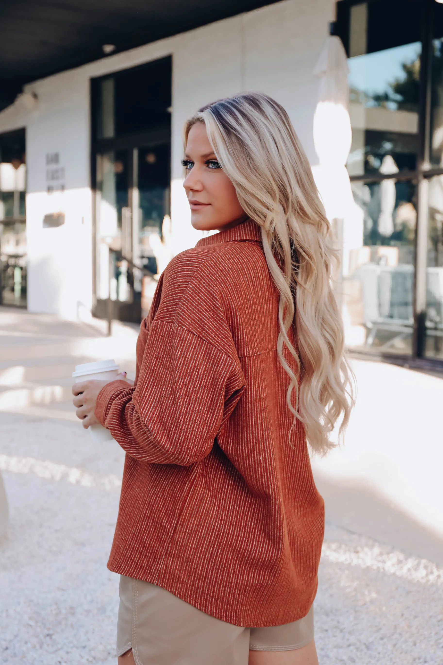 Mandy Corduroy Button Up Top - Brown