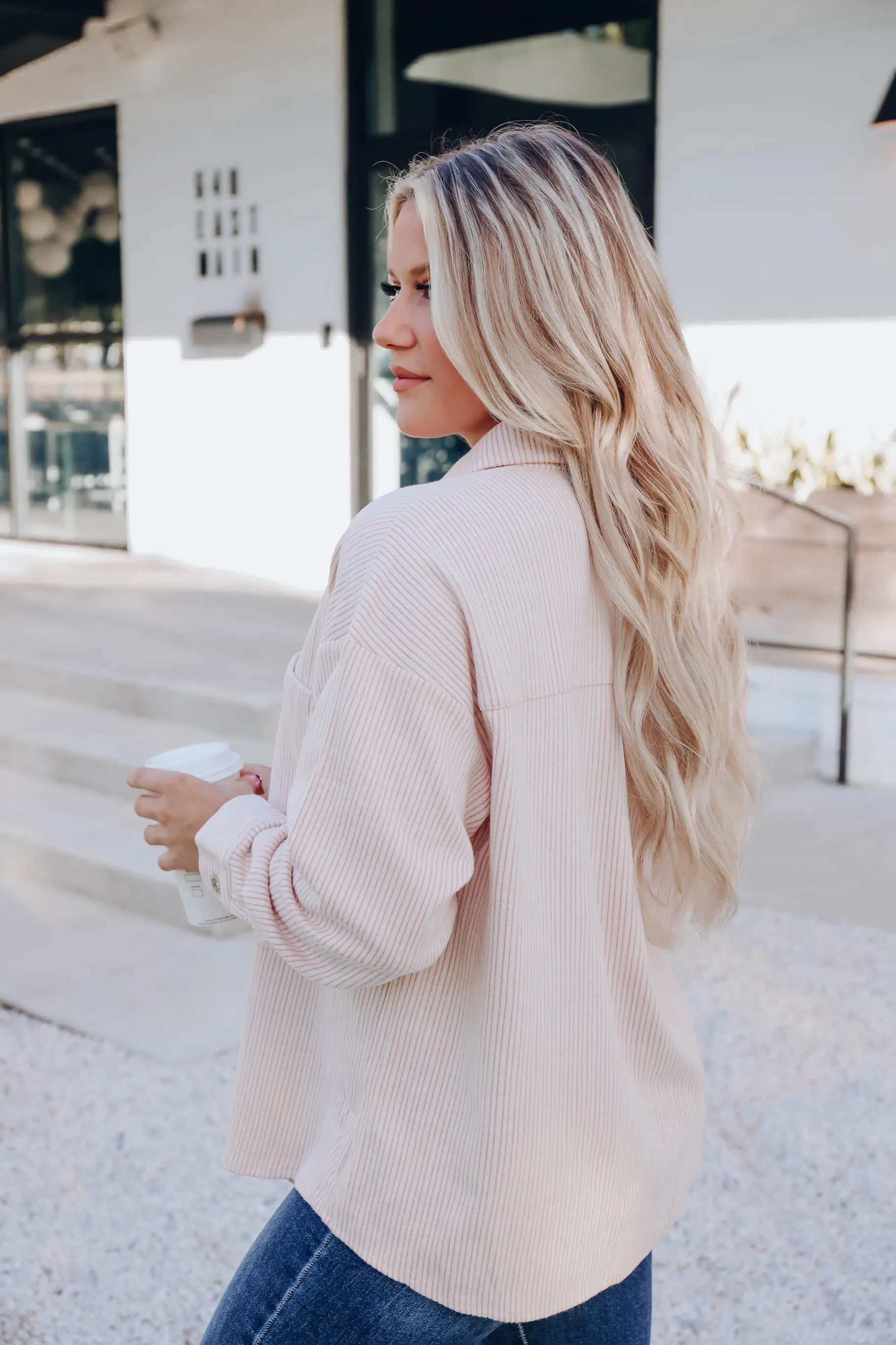 Mandy Corduroy Button Up Top - White/Pink