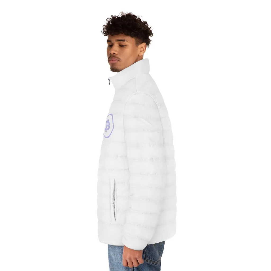 Men's Puffer Jacket (AOP) with Bitcoin Logo design (shipped to USA & Canada)