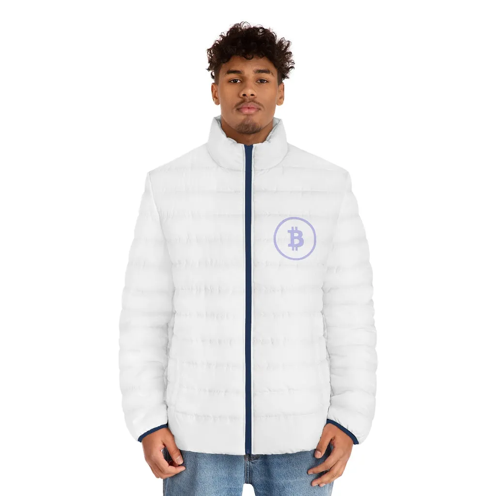 Men's Puffer Jacket (AOP) with Bitcoin Logo design (shipped to USA & Canada)