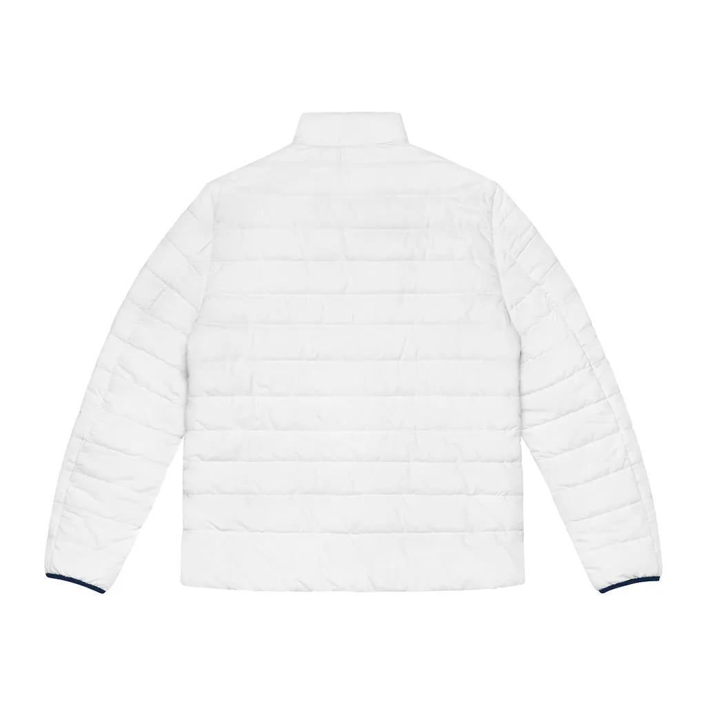 Men's Puffer Jacket (AOP) with Bitcoin Logo design (shipped to USA & Canada)
