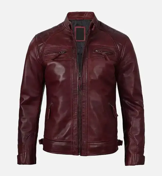 Men's Real Leather Maroon Biker Jacket