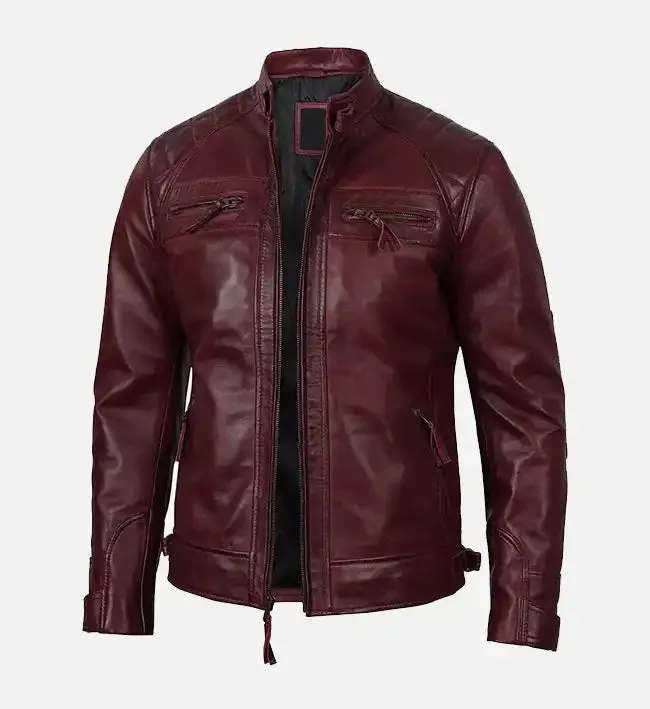 Men's Real Leather Maroon Biker Jacket