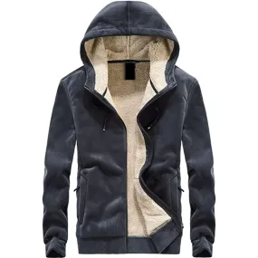 Men's Sueded Sherpa-Lined Full Zip Hoodie in Charcoal