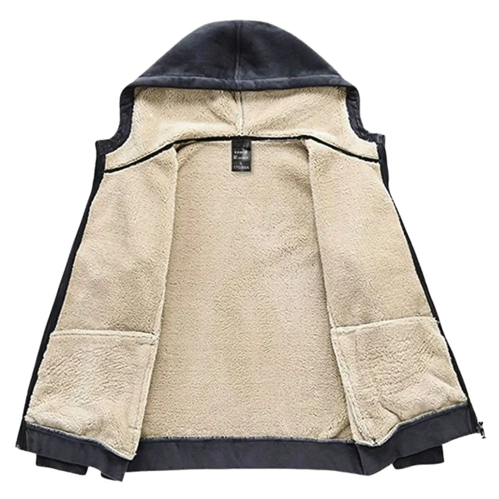 Men's Sueded Sherpa-Lined Full Zip Hoodie in Charcoal
