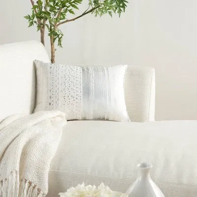 New - 14"x20" Oversize Luminescence Metallic Printed Lumbar Throw Pillow Silver - Mina Victory