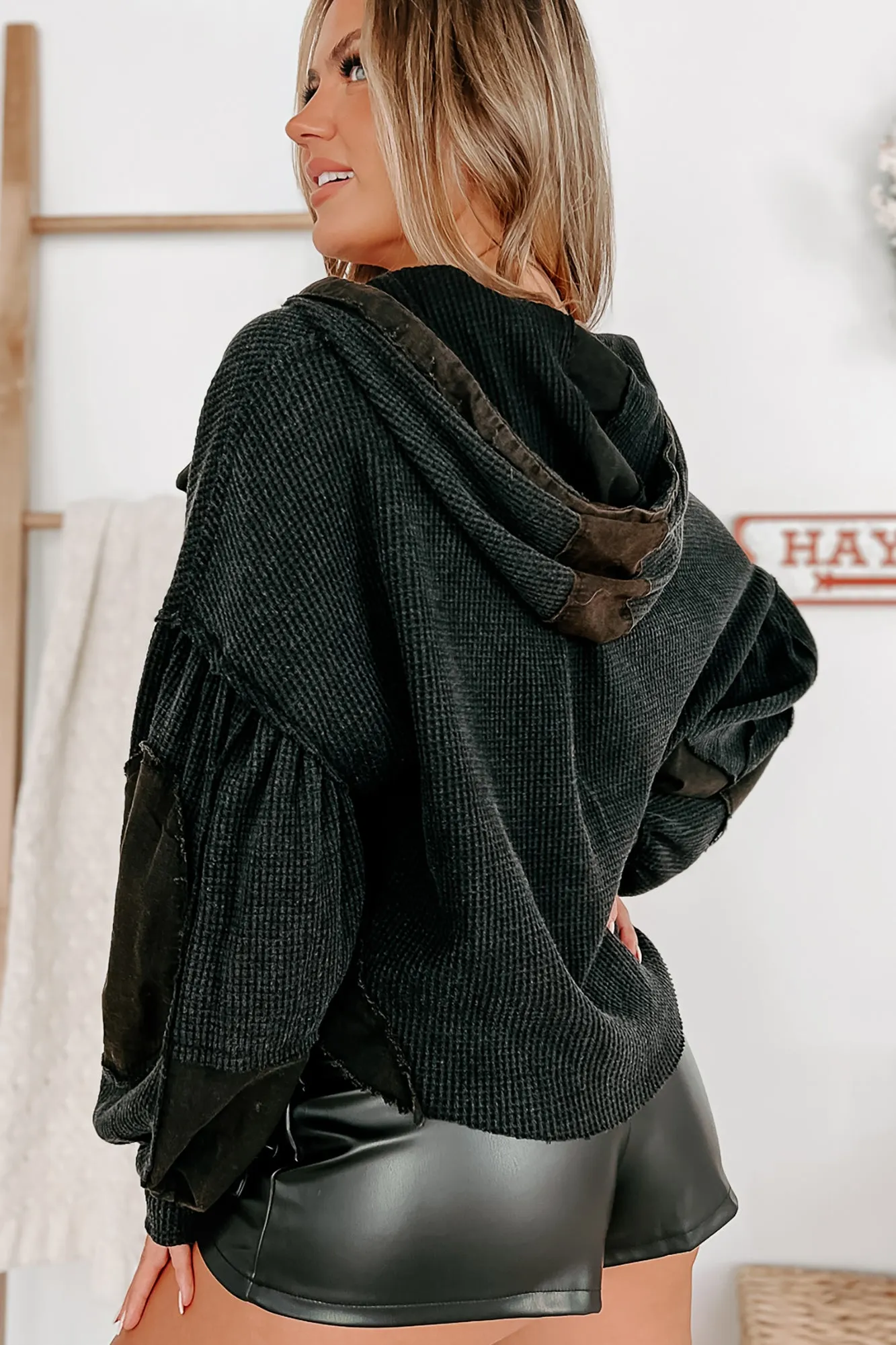 Notice The Difference Thermal Crop Shacket (Black)