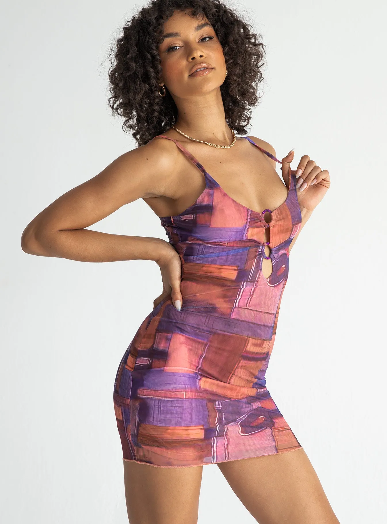 Novia Mini Dress Brown / Purple