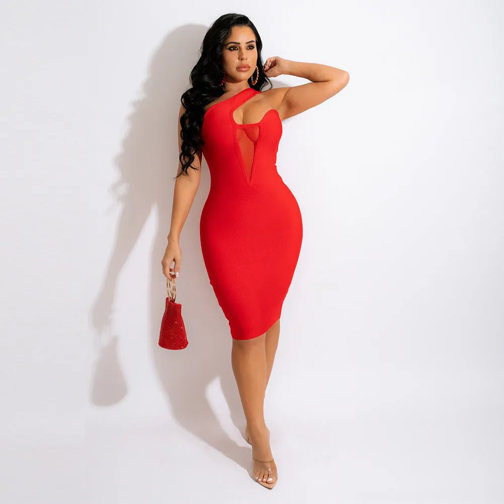 One-shoulder Hollow-front Bodycon Dress