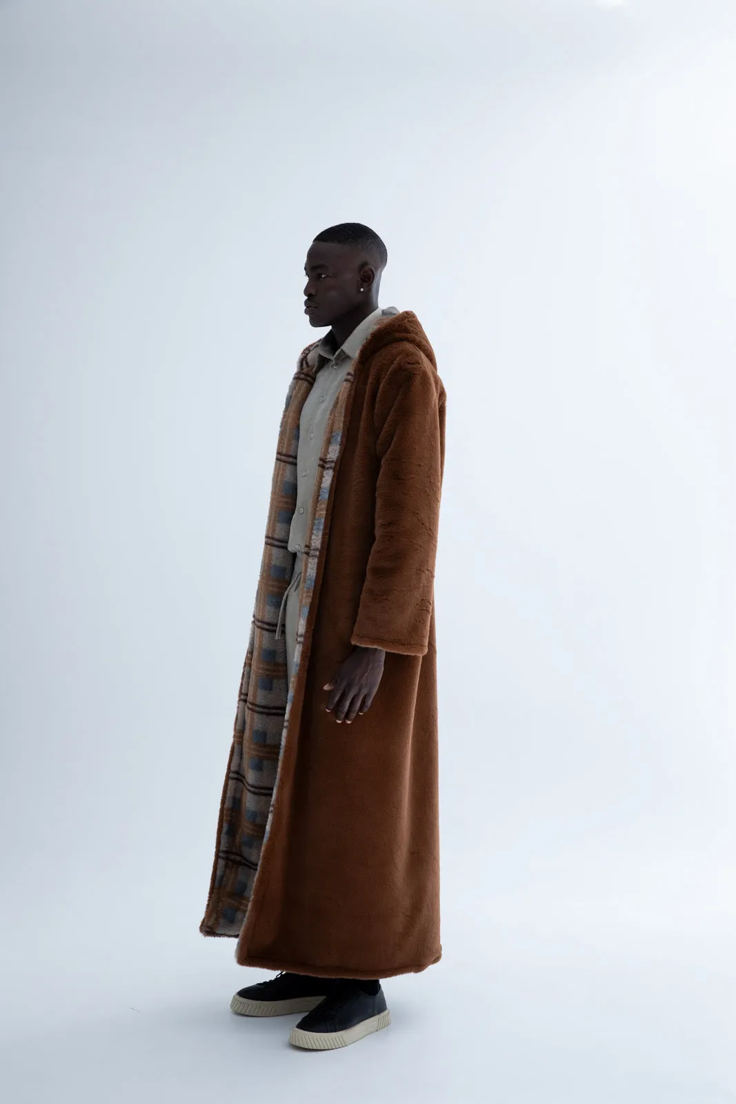 Peluk Double Faced Plaid Coat Brown