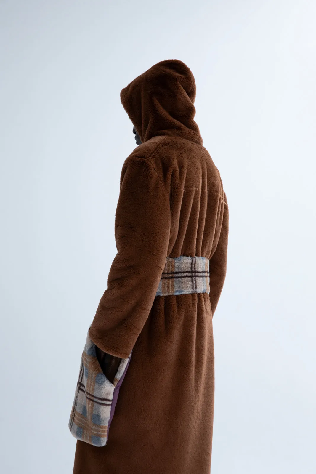 Peluk Double Faced Plaid Coat Brown