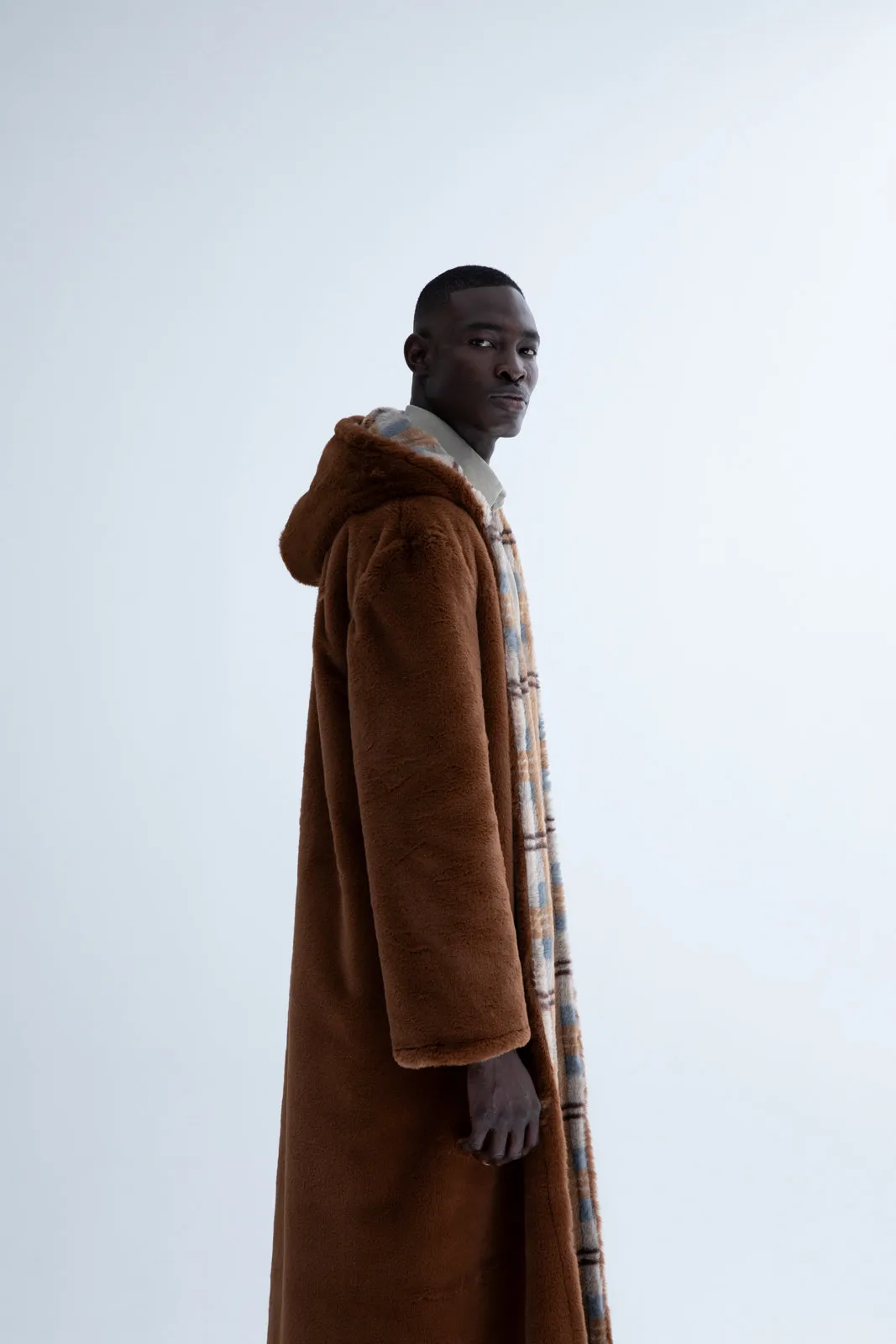 Peluk Double Faced Plaid Coat Brown