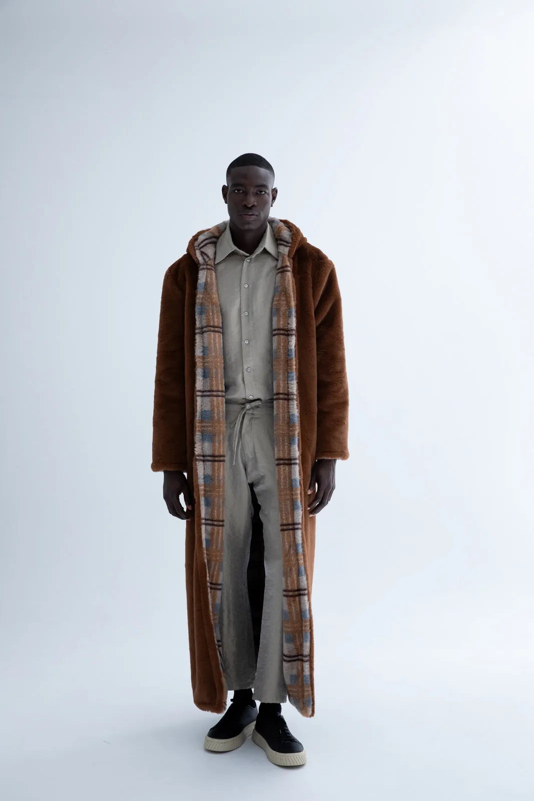 Peluk Double Faced Plaid Coat Brown