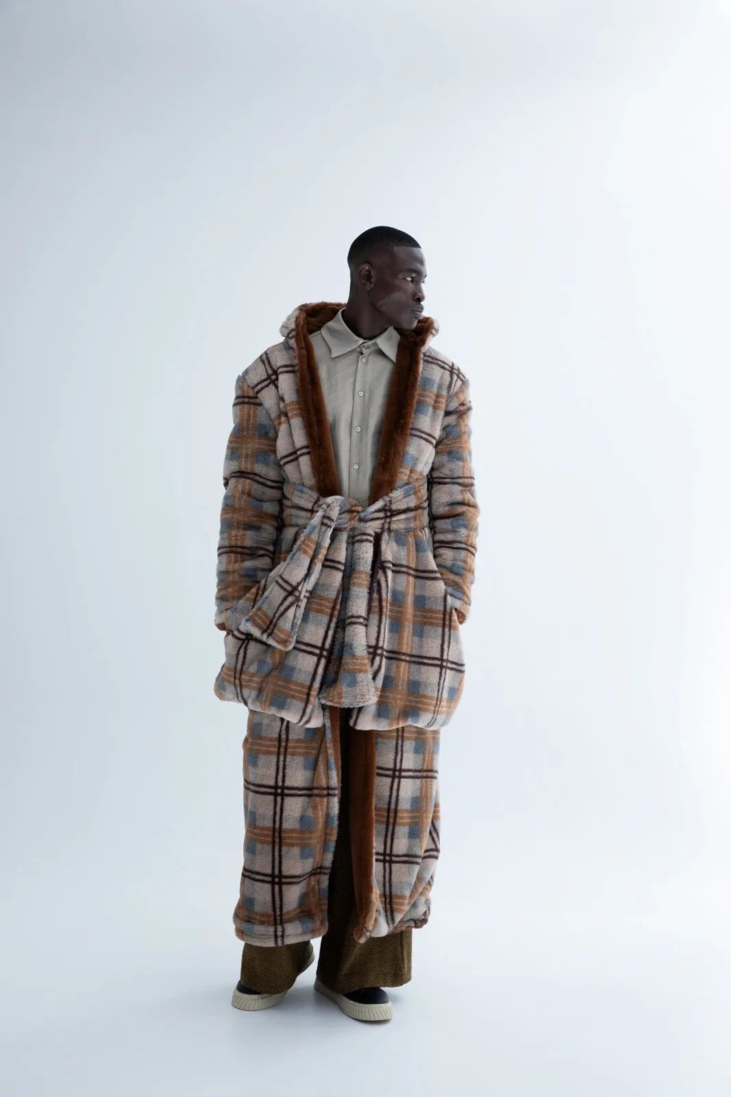 Peluk Double Faced Plaid Coat Brown