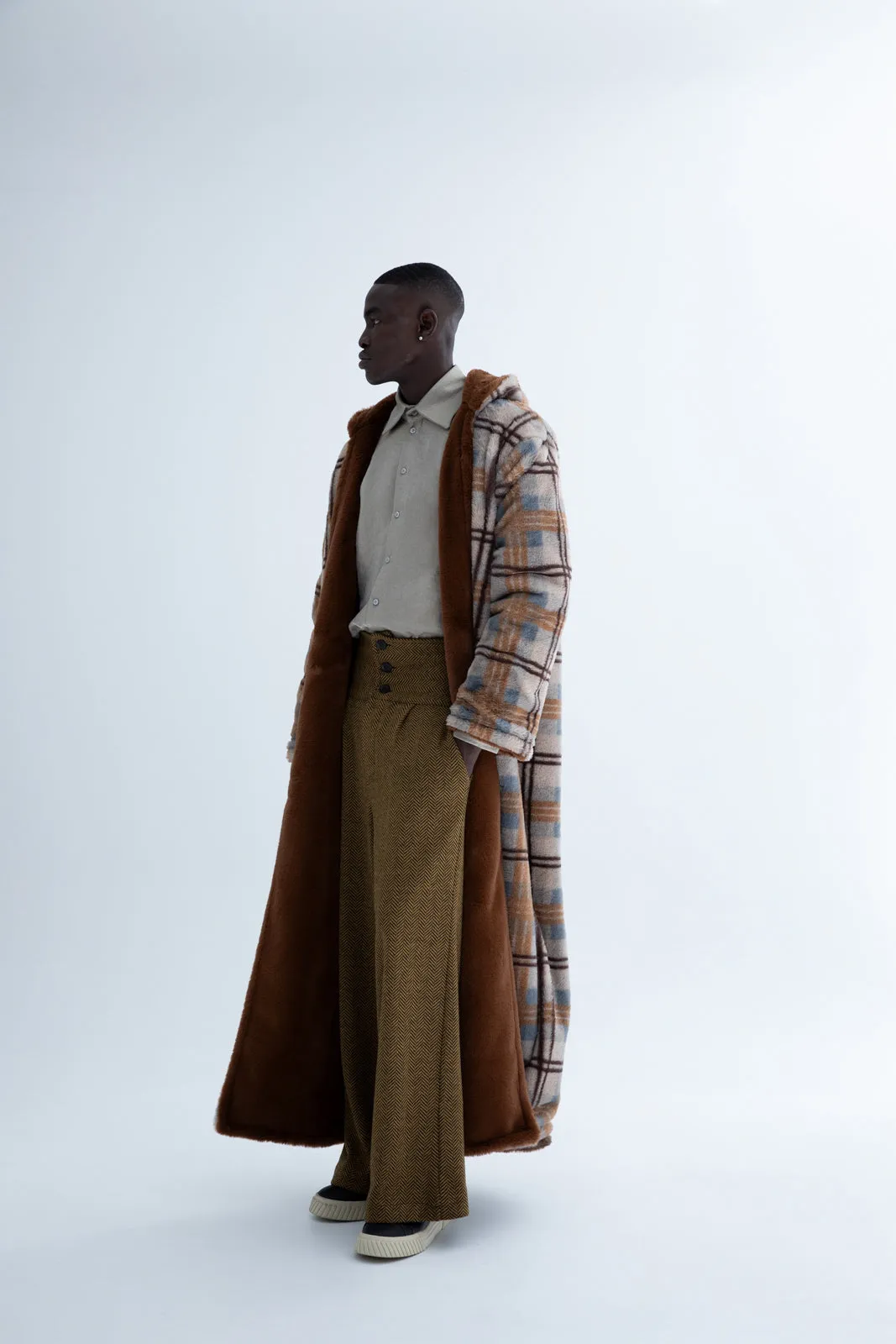 Peluk Double Faced Plaid Coat Brown