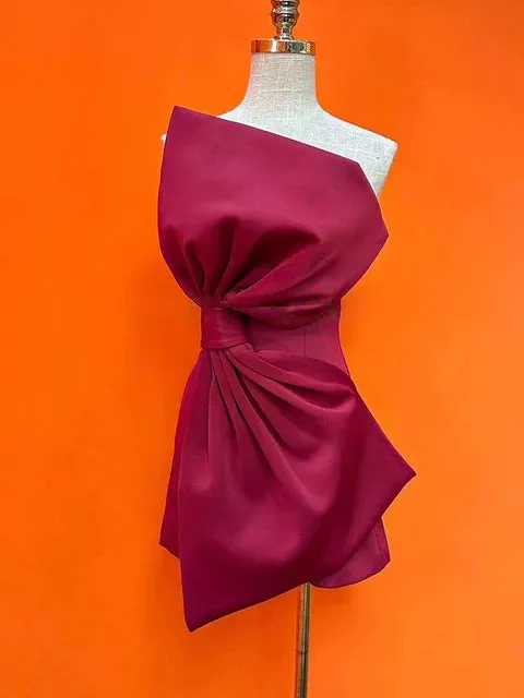 Pre Order:  3D Bow Asymmetric Strapless Dress