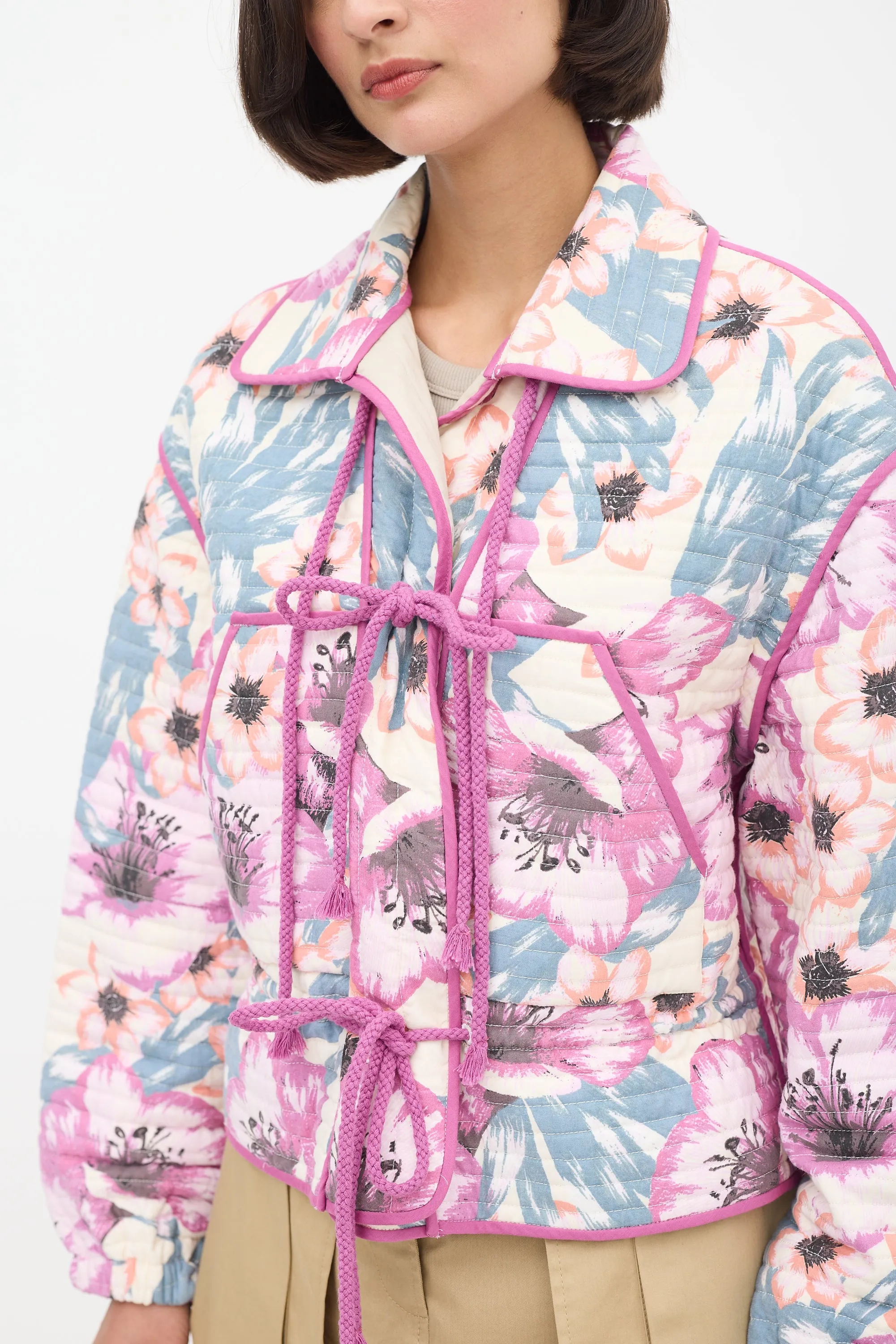 Purple & Multicolour Floral Haines Quilted Jacket