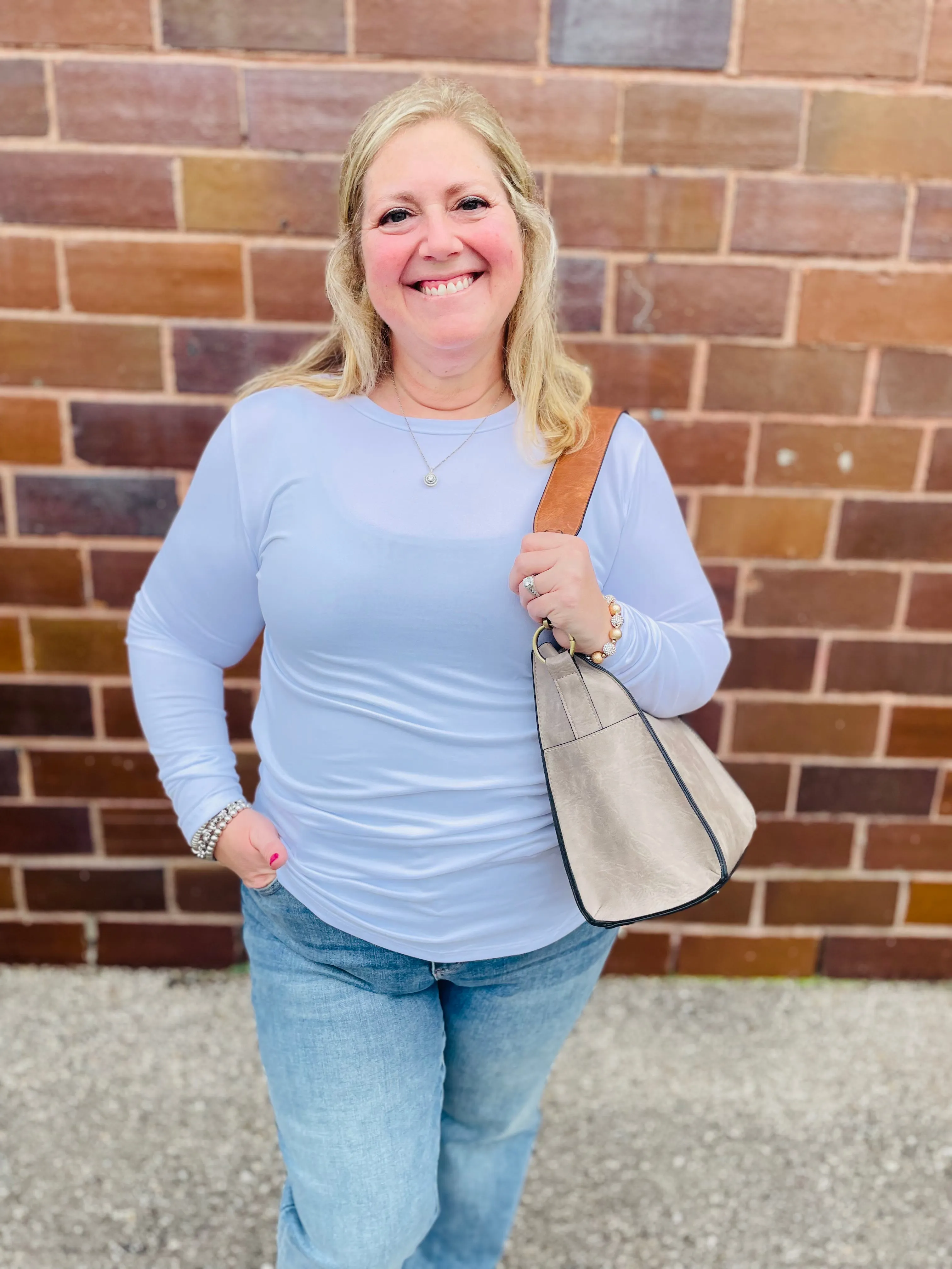 Rounded Bottom Solid Basic Long Sleeve Top - Assorted Colors