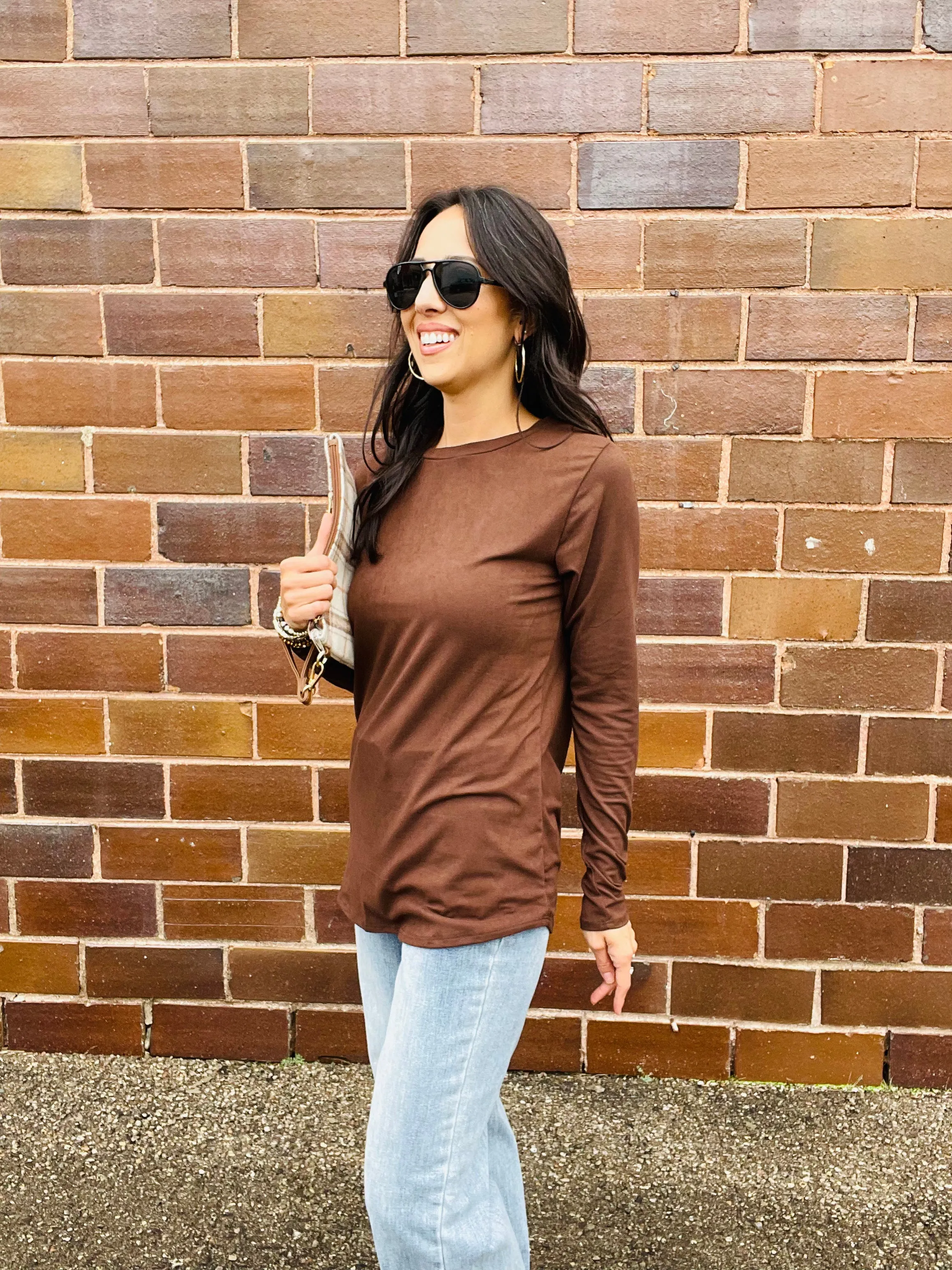 Rounded Bottom Solid Basic Long Sleeve Top - Assorted Colors