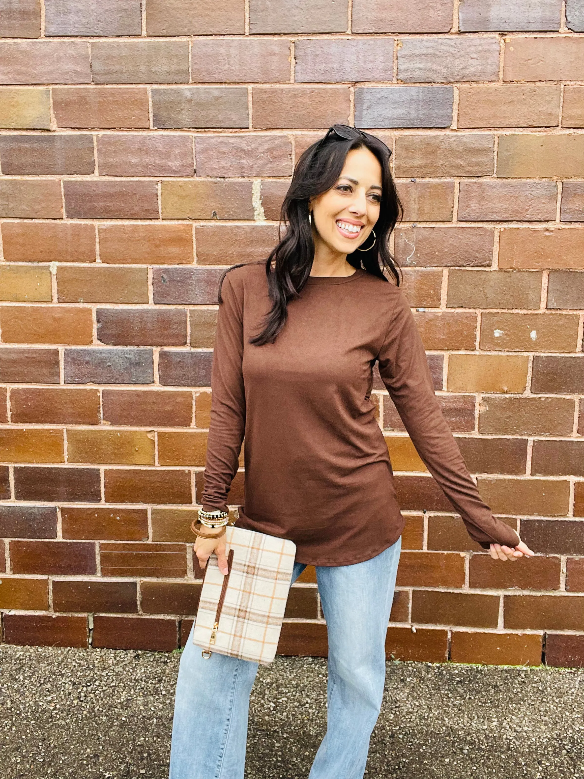 Rounded Bottom Solid Basic Long Sleeve Top - Assorted Colors