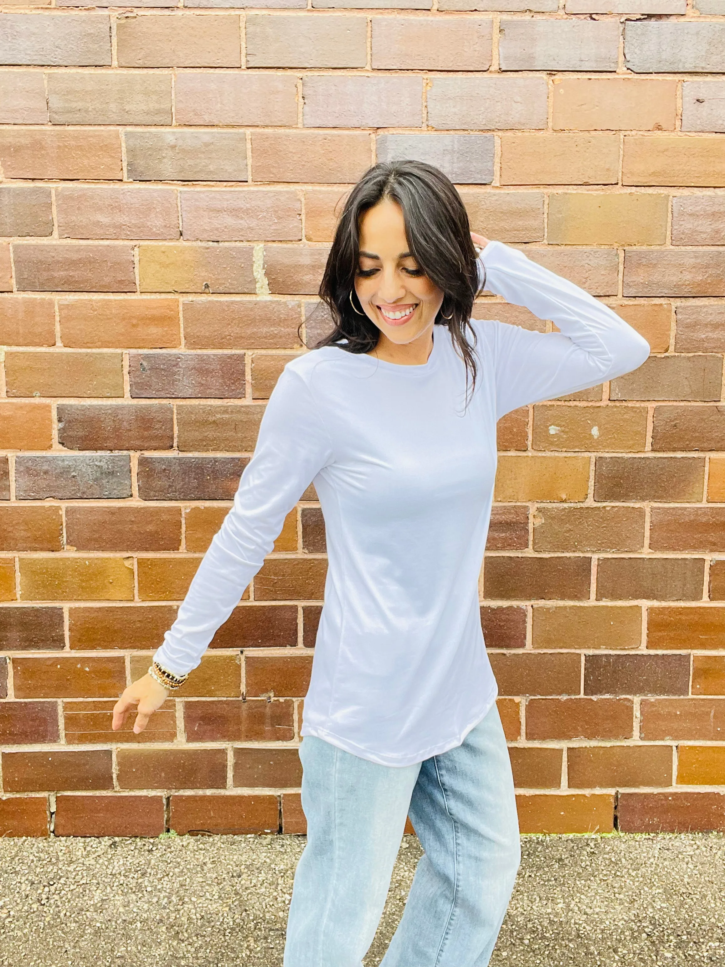 Rounded Bottom Solid Basic Long Sleeve Top - Assorted Colors
