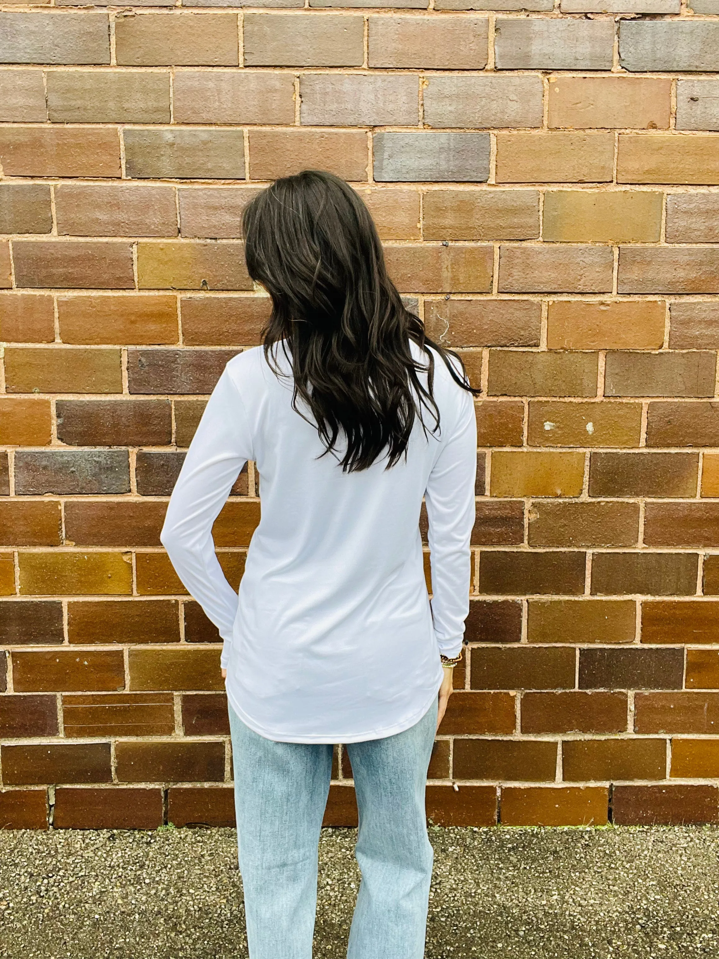 Rounded Bottom Solid Basic Long Sleeve Top - Assorted Colors